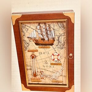 NIB Nautical Wall Decor Key Cabinet with 3D Ship and figures on a Map Design